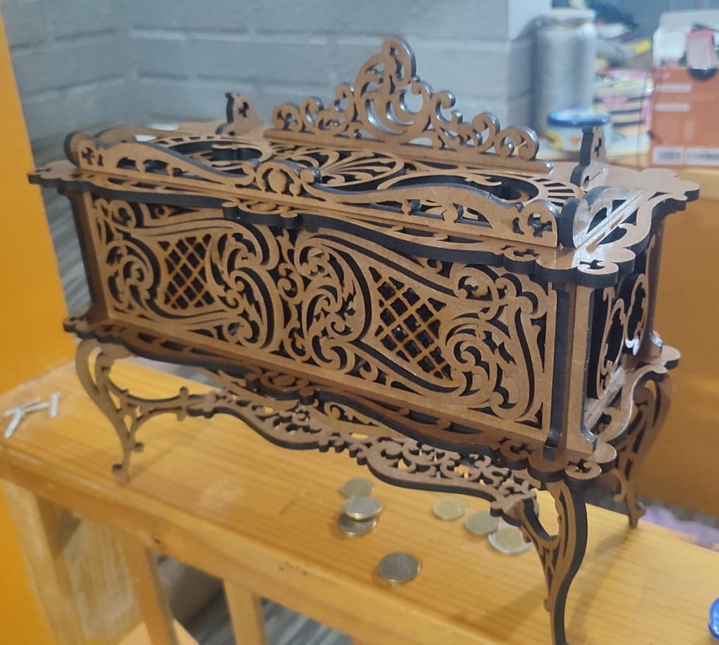 Laser Cut Decorative Jewelry Box with Intricate Design