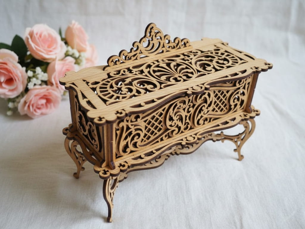 Laser Cut Wooden Intricate Jewelry Chest Box