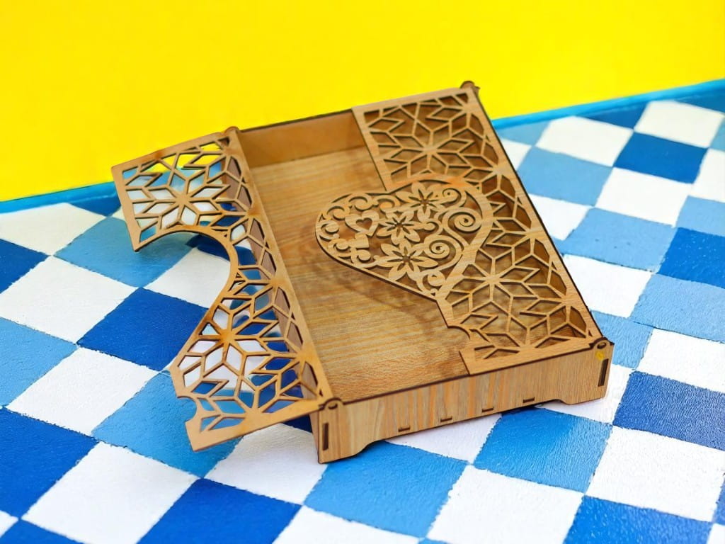 Laser Cut Jewelry Box Gift Box with Heart Design on Lid
