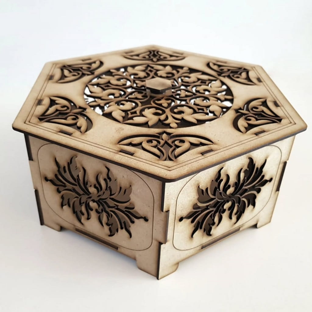 Laser Cut Wooden Hexagonal Jewelry Box