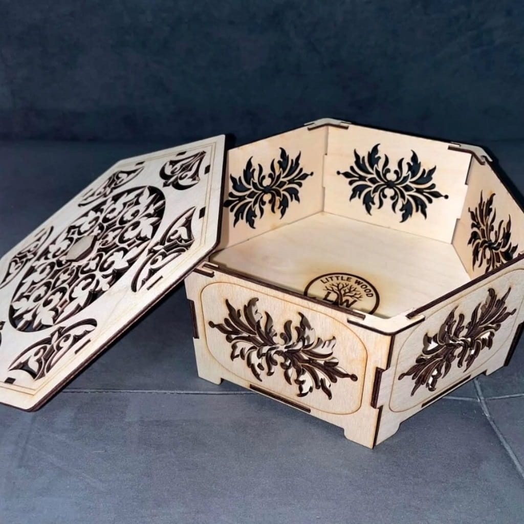 Laser Cut Wooden Hexagonal Jewelry Box