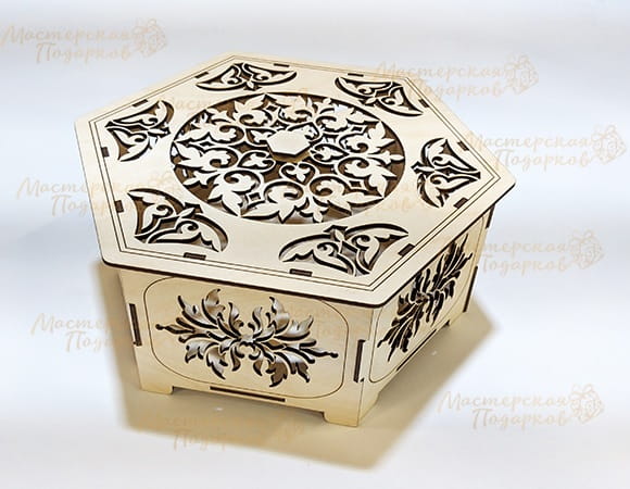 Laser Cut Wooden Hexagonal Jewelry Box