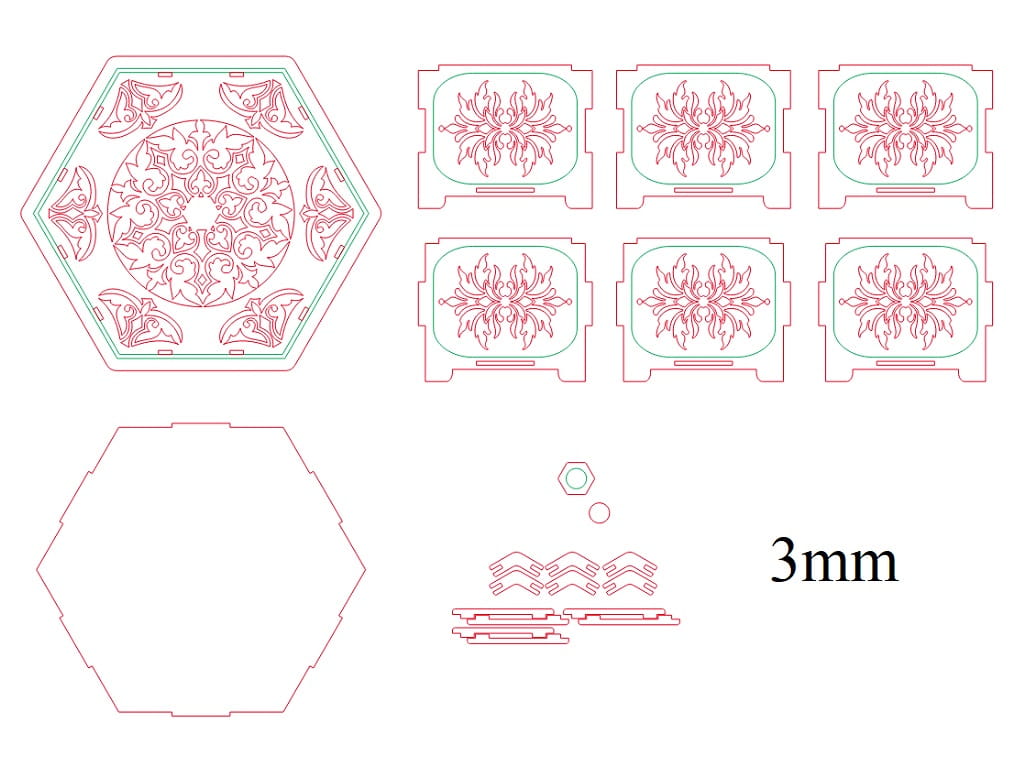 Laser Cut Wooden Hexagonal Jewelry Box