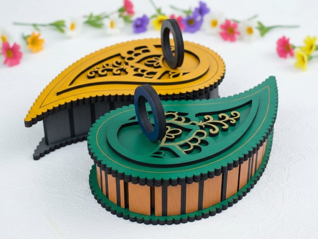 Laser Cut Yin Yang Jewelry Box Paisley Keepsake Box