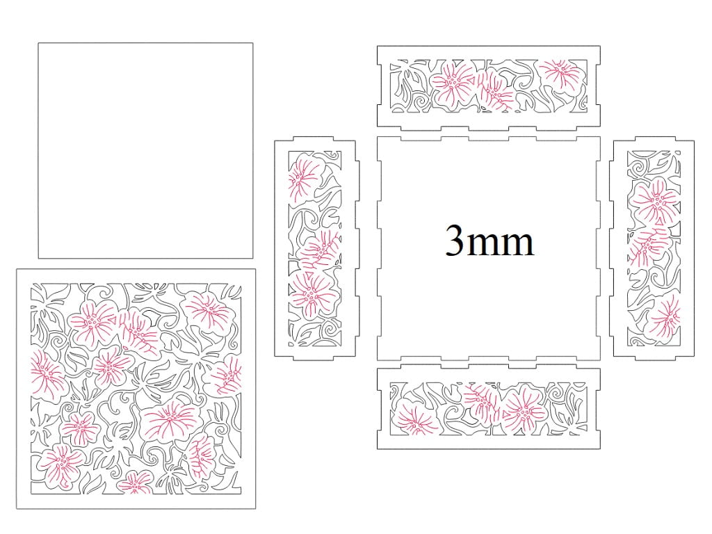 Laser Cut Wooden Decorative Gift Box with Floral Lid Design