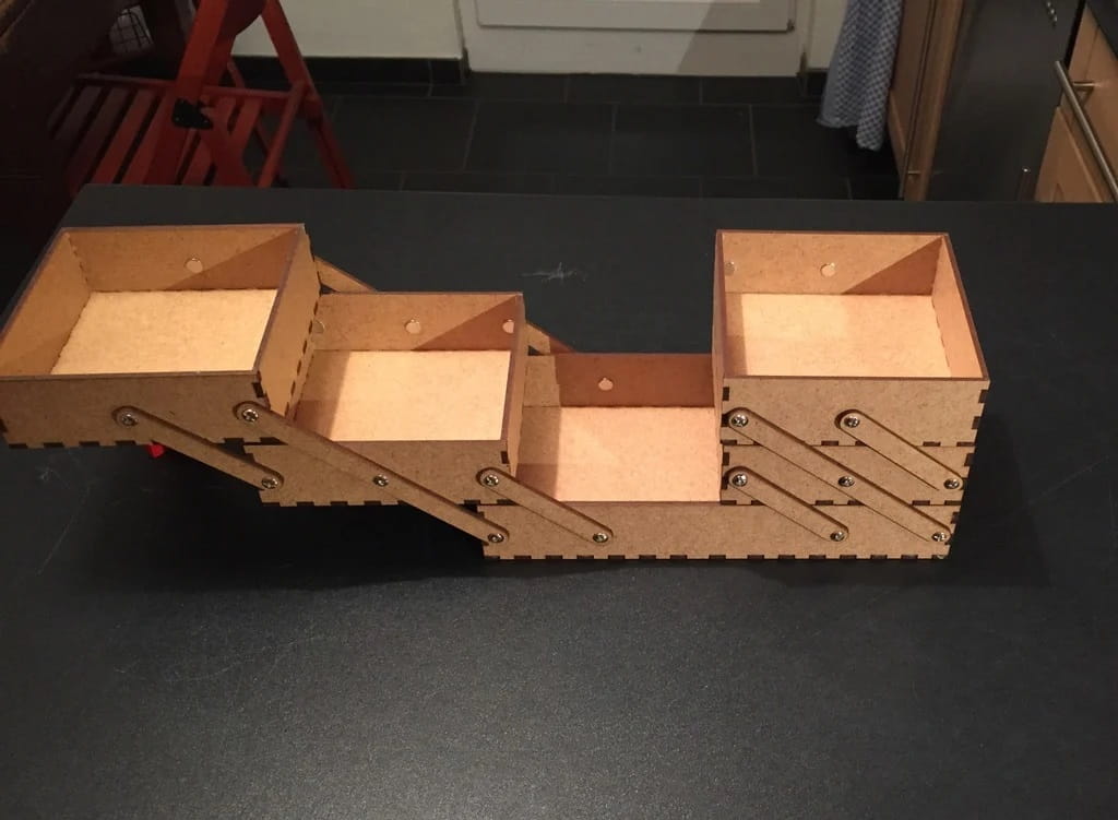 Laser Cut Wooden Cantilever Style Sewing Box