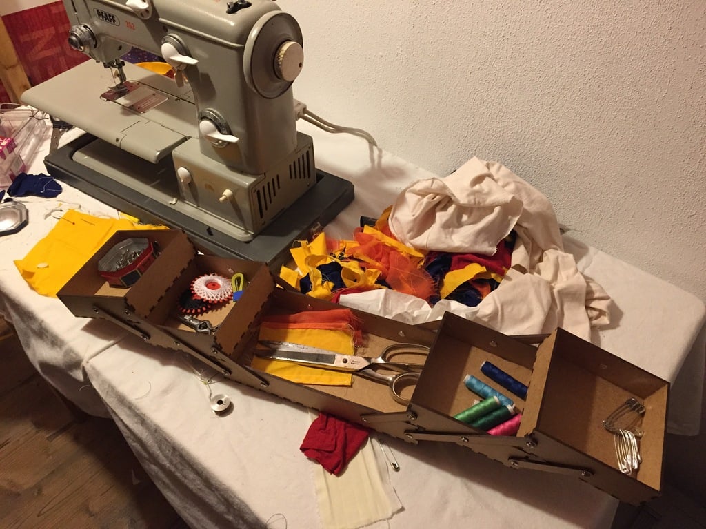 Laser Cut Wooden Cantilever Style Sewing Box