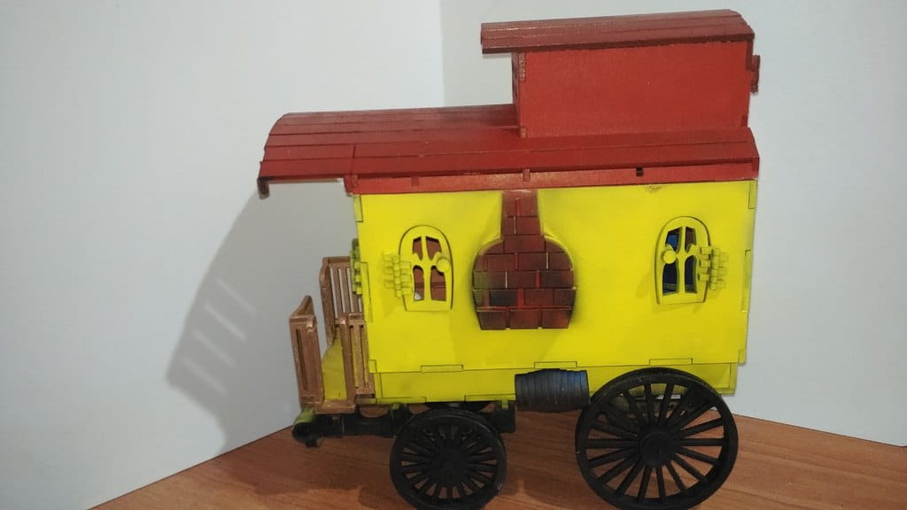 Laser Cut Gypsy Caravan Vardo Romani Wagon 3D Puzzle Model