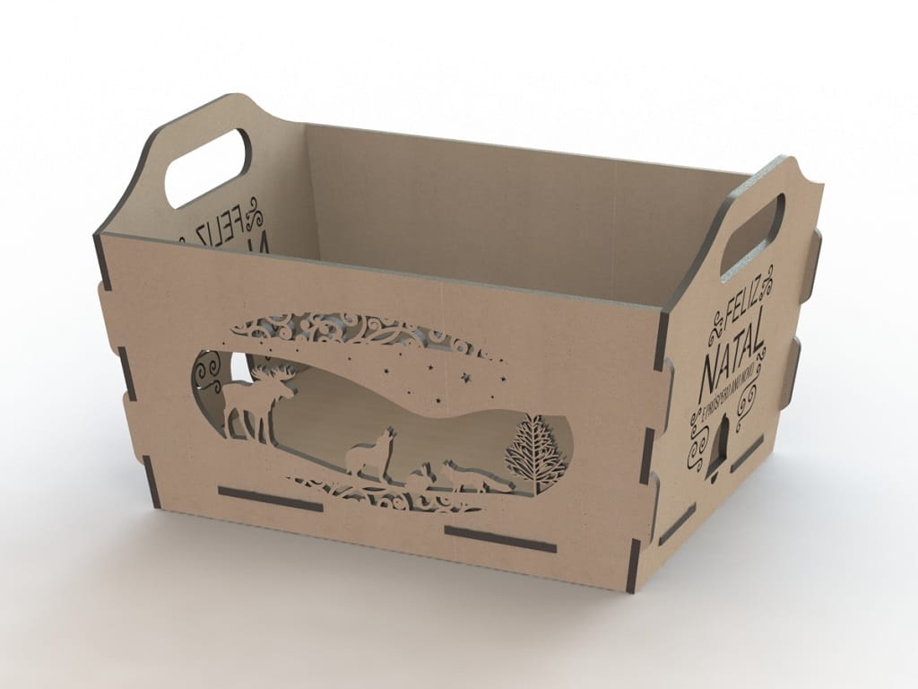 Laser Cut Christmas Storage Basket Box with Handles