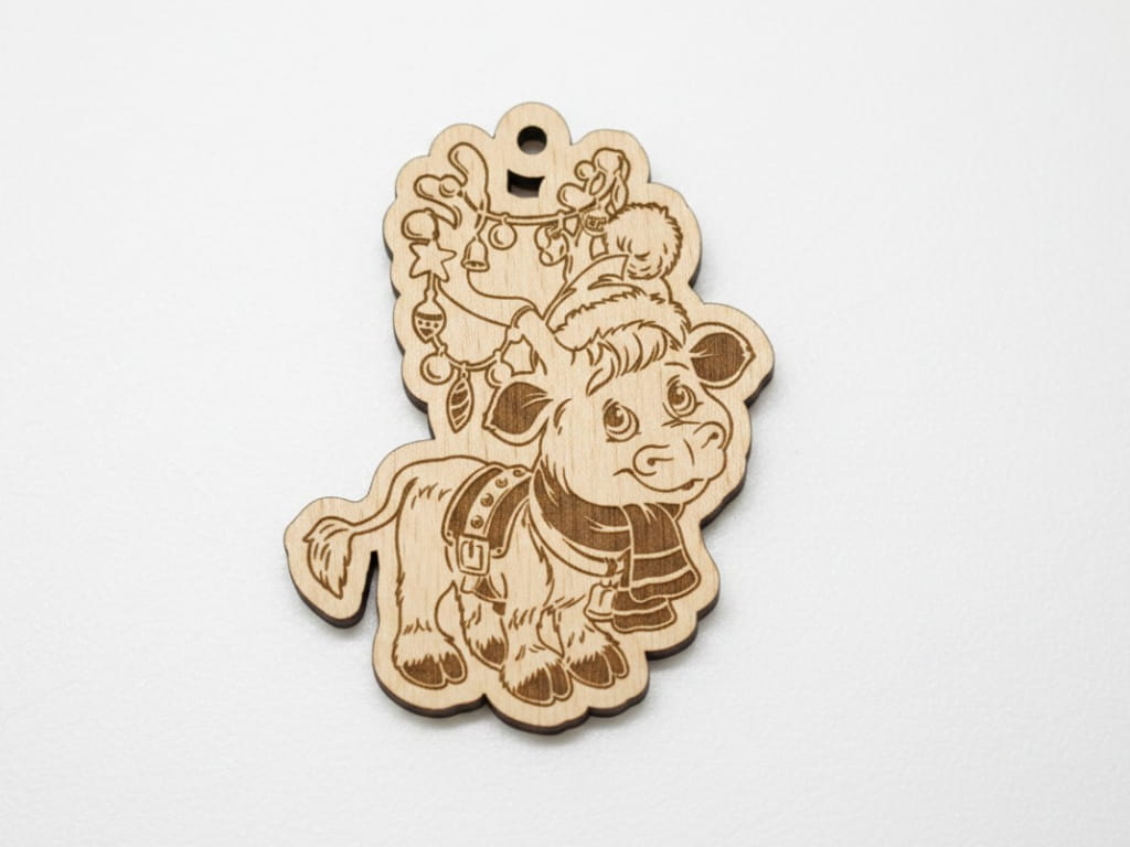 Laser Cut Wooden Cartoon Cow Keychain
