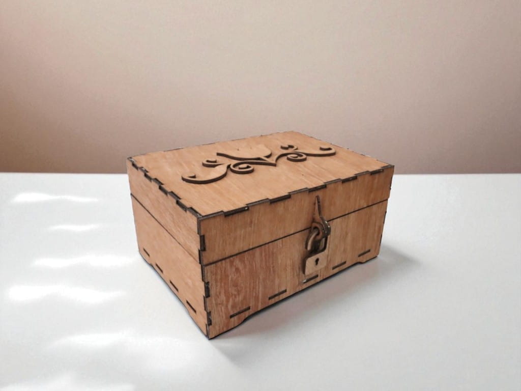 Laser Cut Wooden Storage Box with Hinged Lid and Latch
