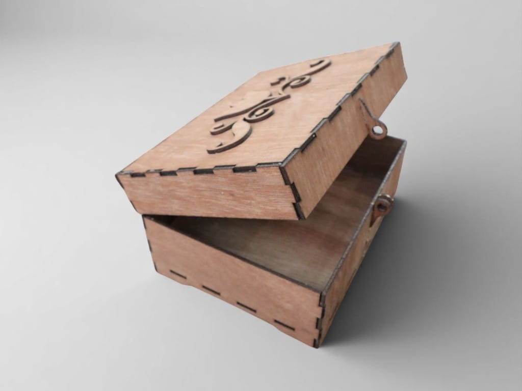 Laser Cut Wooden Storage Box with Hinged Lid and Latch