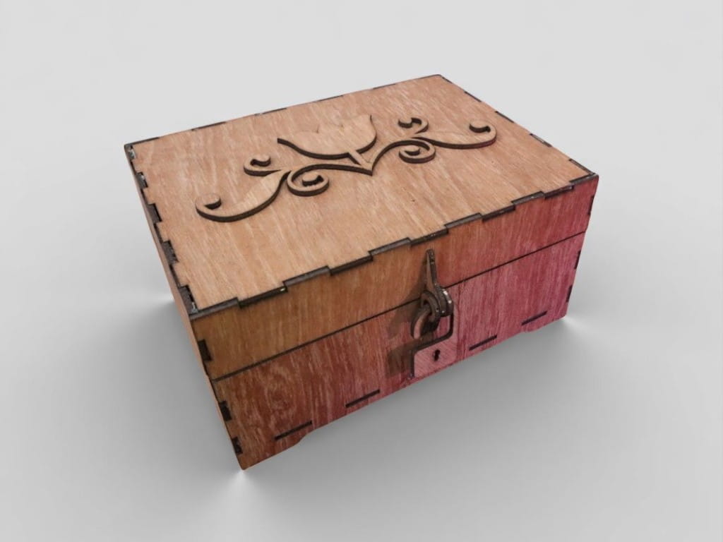Laser Cut Wooden Storage Box with Hinged Lid and Latch
