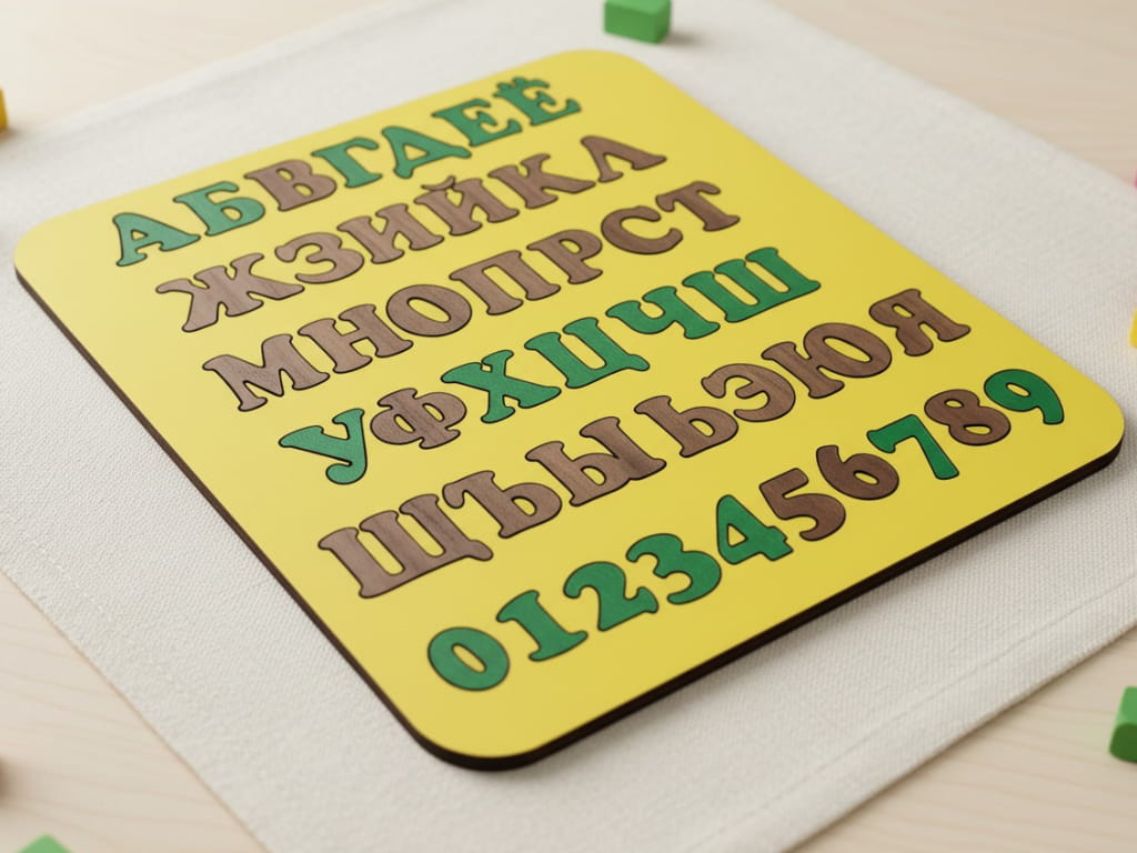 Laser Cut Russian Alphabet and Number Learning Puzzle Board