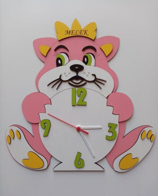 Laser Cut Cat Themed Wall Clock for Kids Room