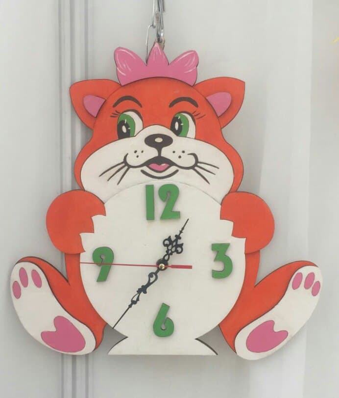 Laser Cut Cat Themed Wall Clock for Kids Room