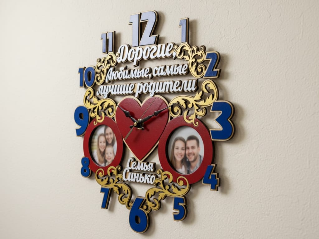 Laser Cut Family Wall Clock Photo Frame Anniversary Gift for Parents