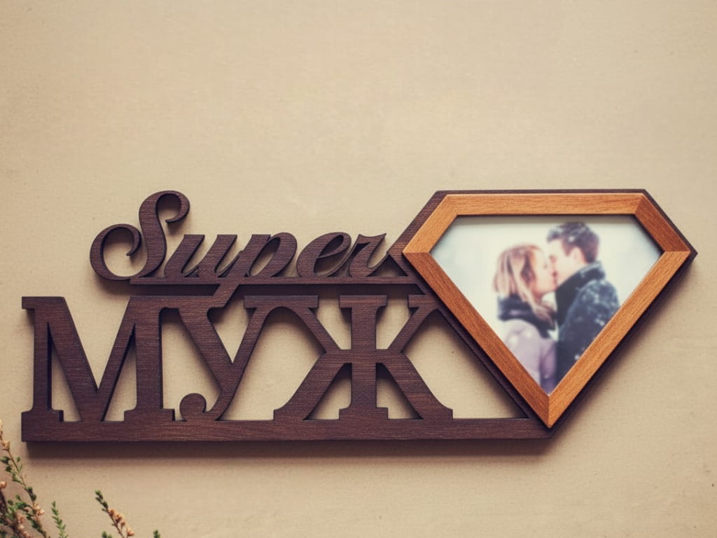 Laser Cut Super Husband Photo Frame Russian Wall Hanging
