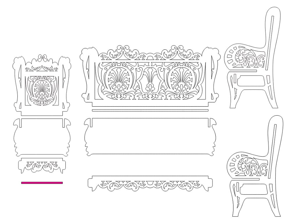 Laser Cut Miniature Bench and Chair Dollhouse Furniture