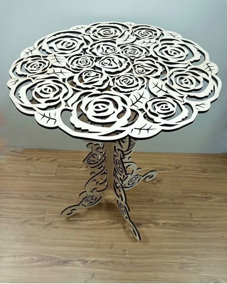 Wooden Table with Roses Laser Cut File