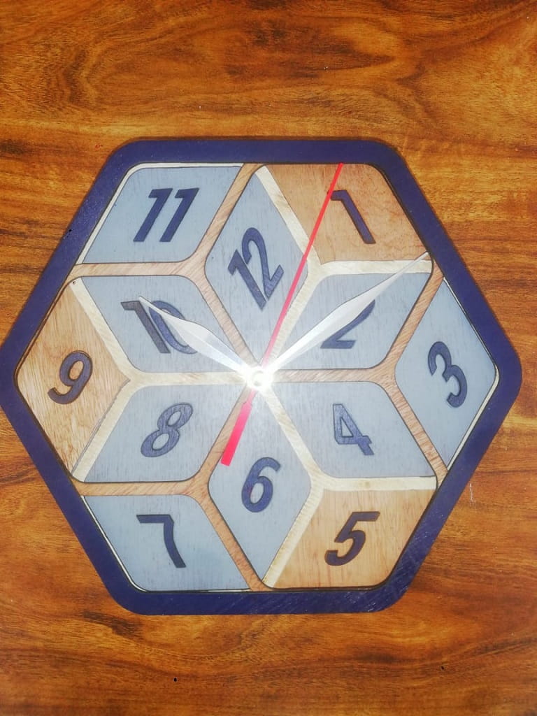 Laser Cut Hexagon Wooden Wall Clock
