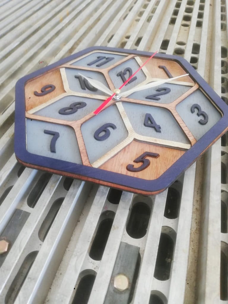 Laser Cut Hexagon Wooden Wall Clock
