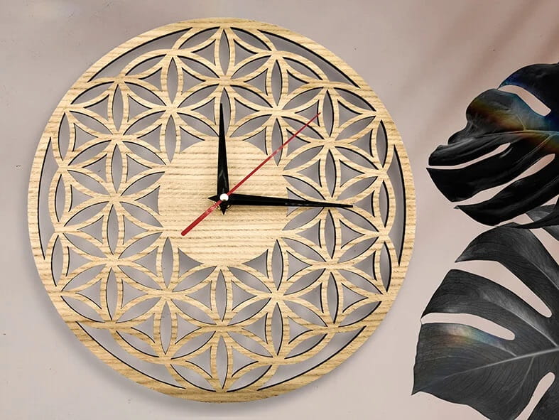 Laser Cut Flower of Life Geometric Wall Clock
