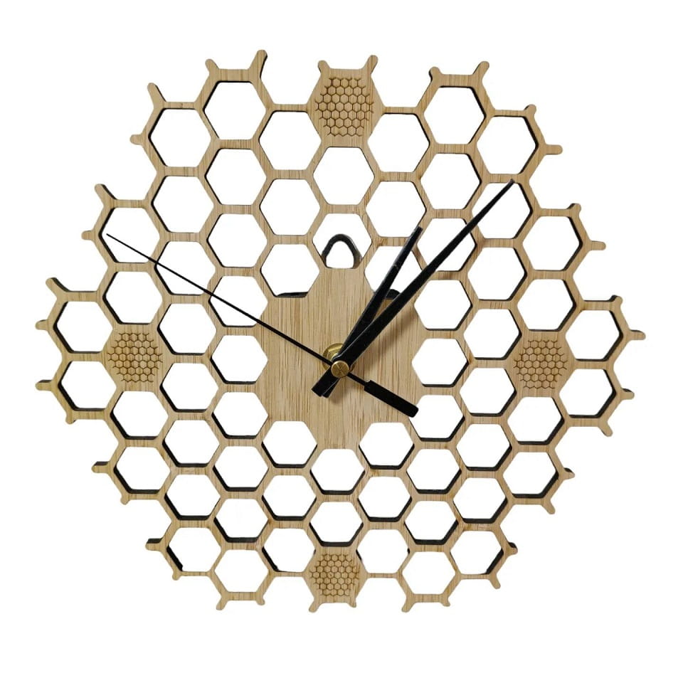 Laser Cut Honeycomb Wooden Wall Clock