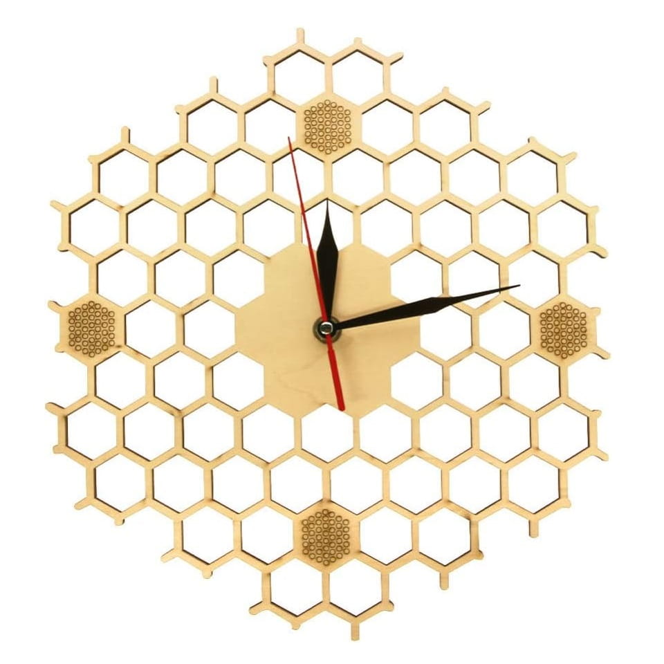 Laser Cut Honeycomb Wooden Wall Clock