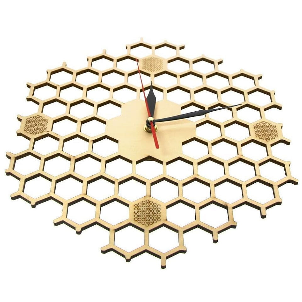 Laser Cut Honeycomb Wooden Wall Clock