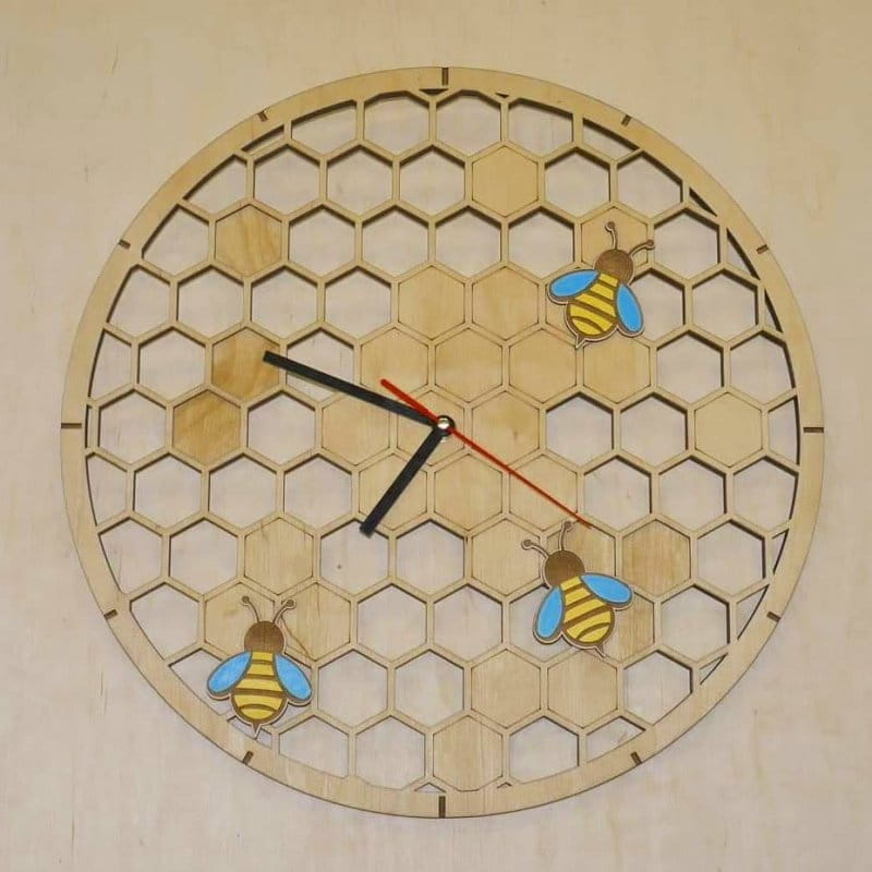 Laser Cut Wooden Honeycomb Bee Wall Clock