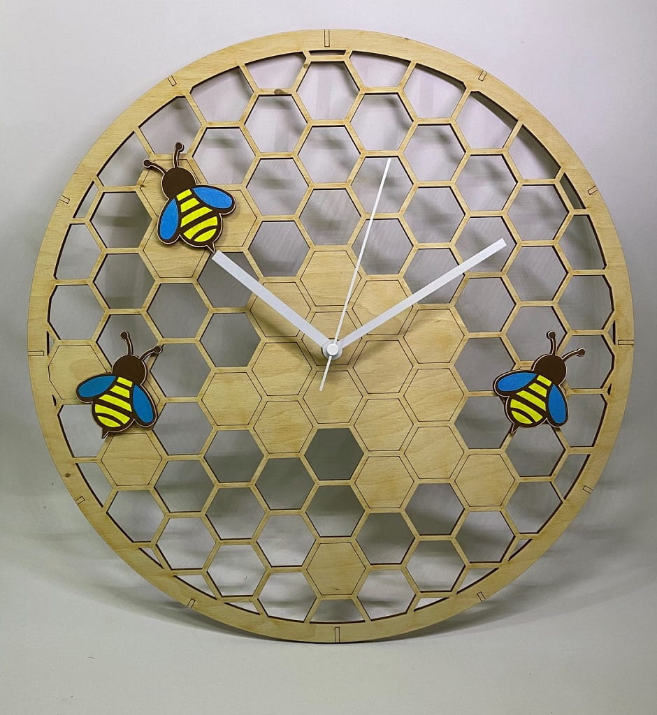 Laser Cut Wooden Honeycomb Bee Wall Clock