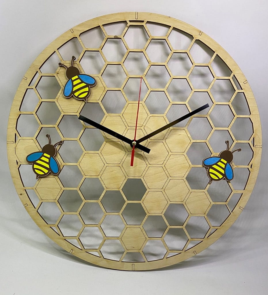 Laser Cut Wooden Honeycomb Bee Wall Clock