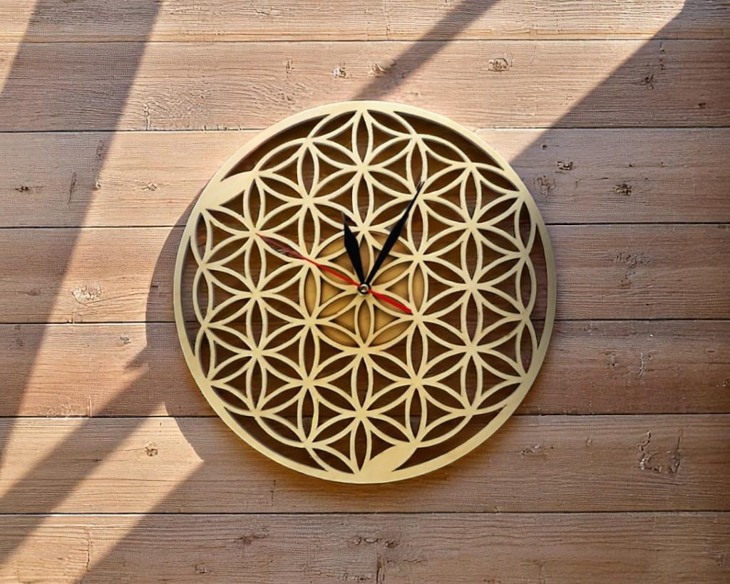 Laser Cut Flower of Life Intersect Rings Geometric Wall Clock