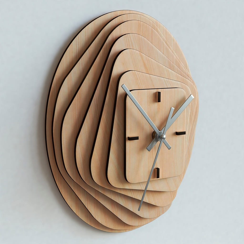 Laser Cut Layered Wood Wall Clock