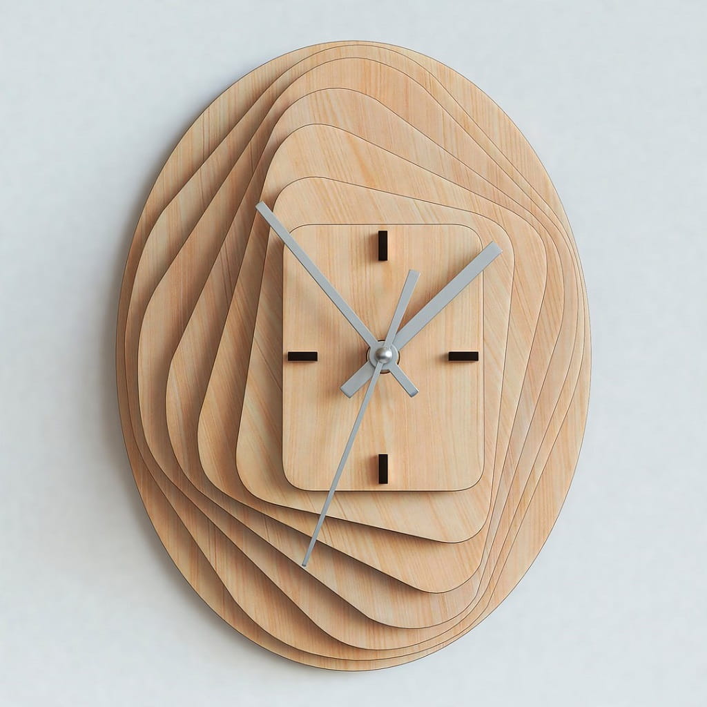 Laser Cut Layered Wood Wall Clock
