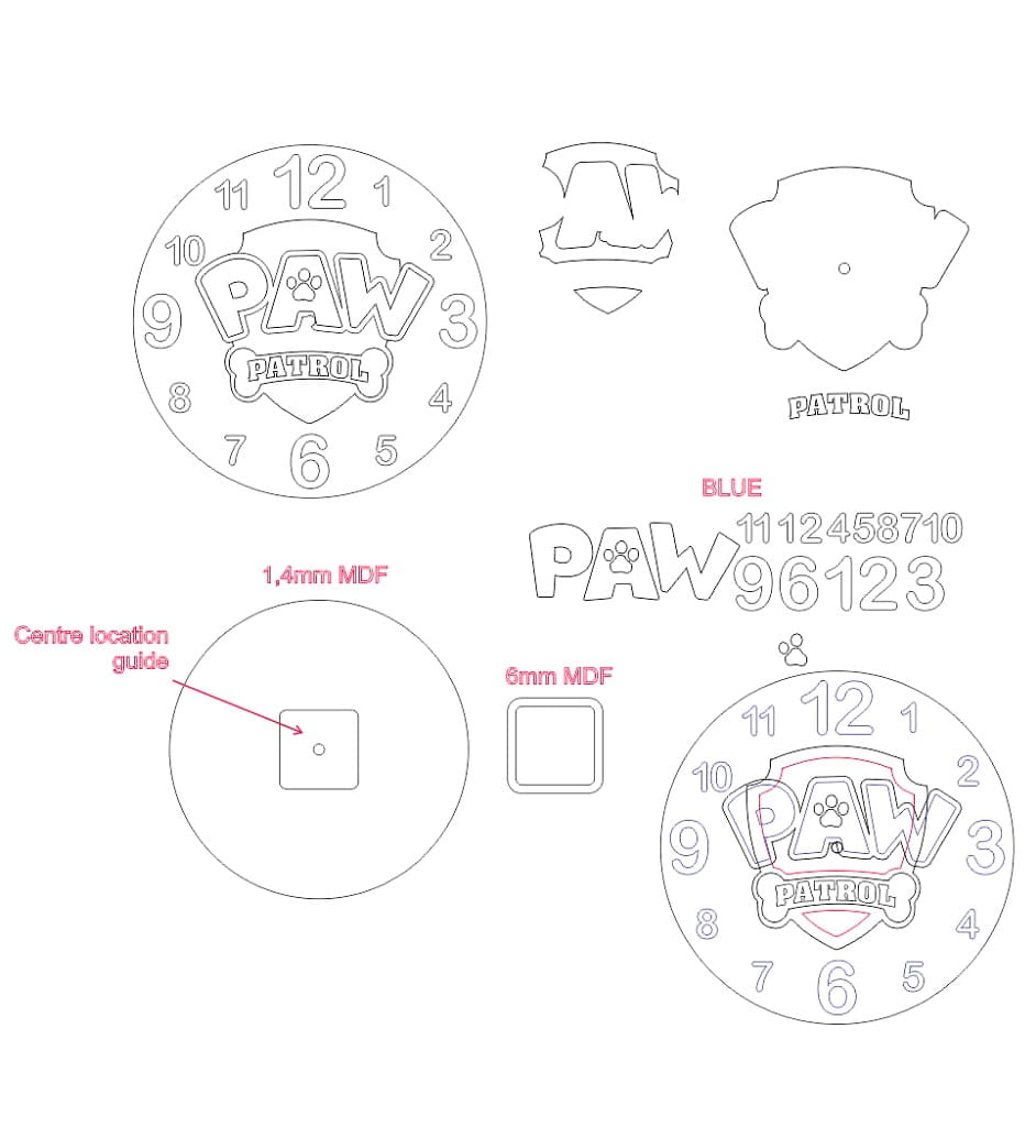 Laser Cut PAW Patrol Themed Wall Clock for Kids Room