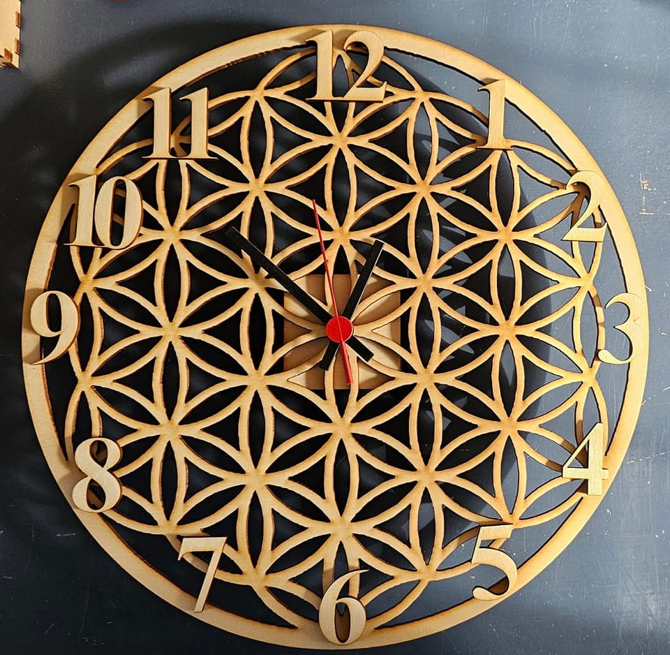 Laser Cut Wooden Flower of Life Wall Clock