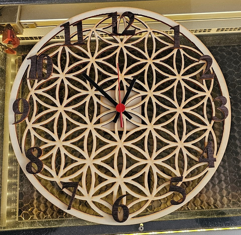 Laser Cut Wooden Flower of Life Wall Clock