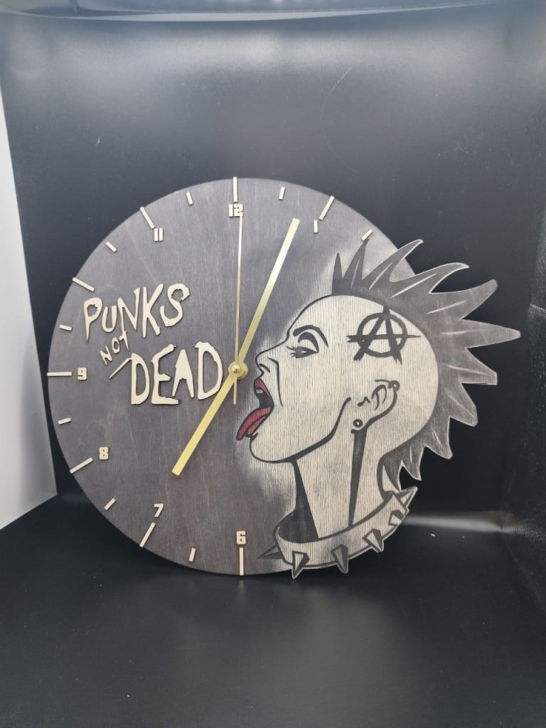 Laser Cut Punks Not Dead Wooden Wall Clock