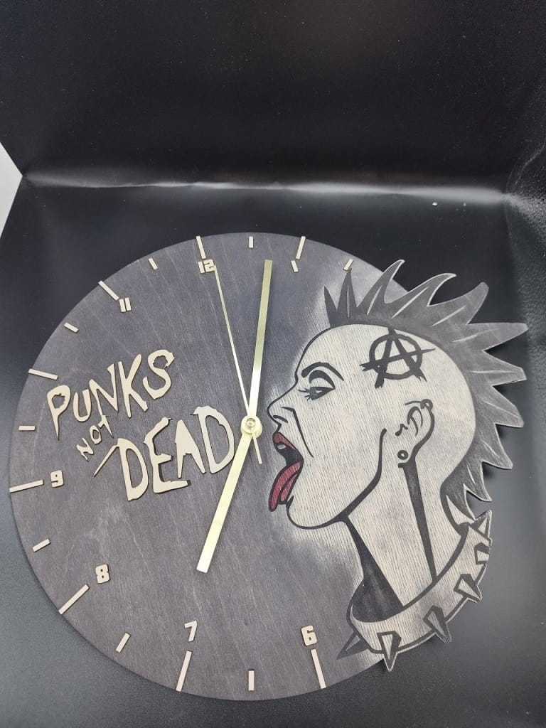 Laser Cut Punks Not Dead Wooden Wall Clock