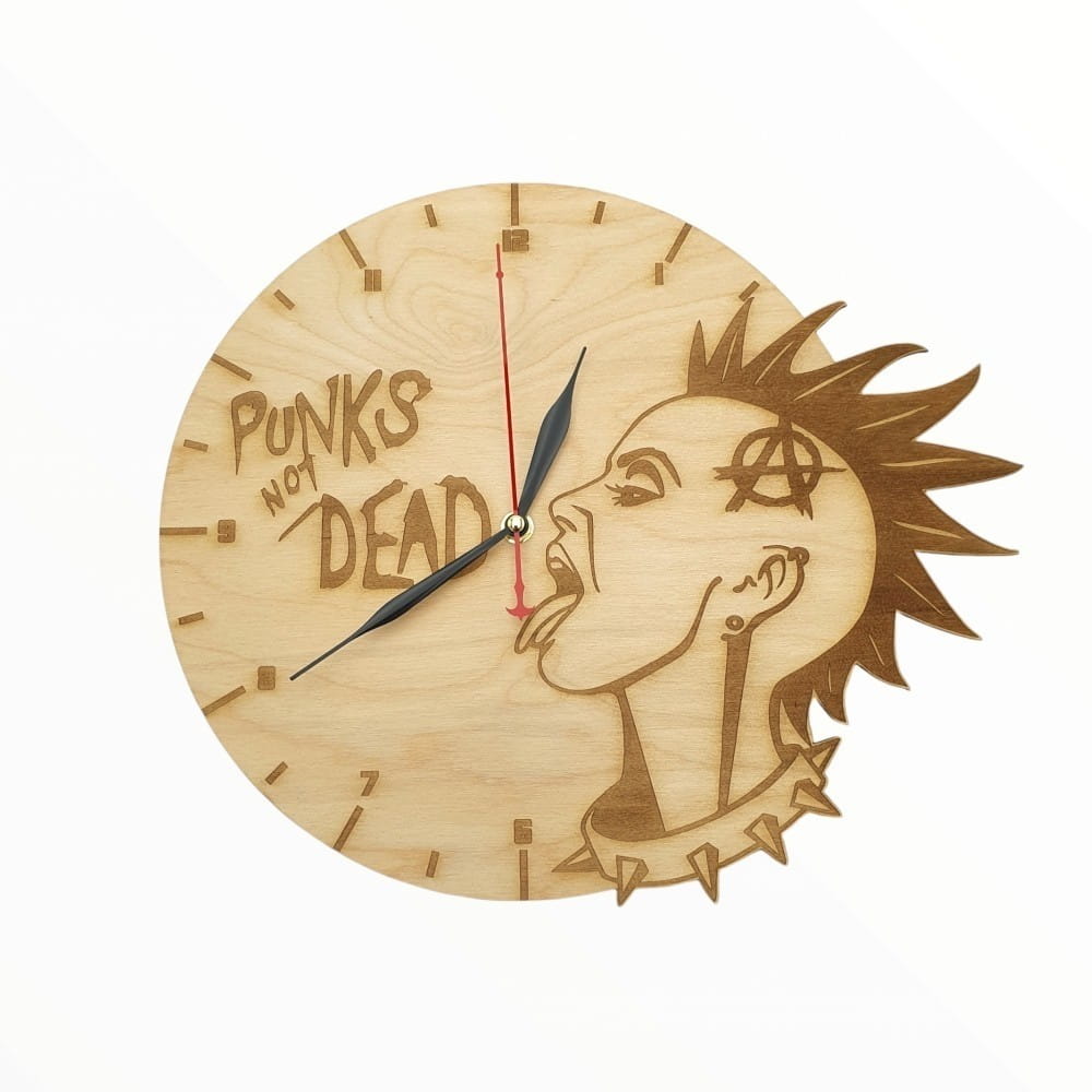 Laser Cut Punks Not Dead Wooden Wall Clock