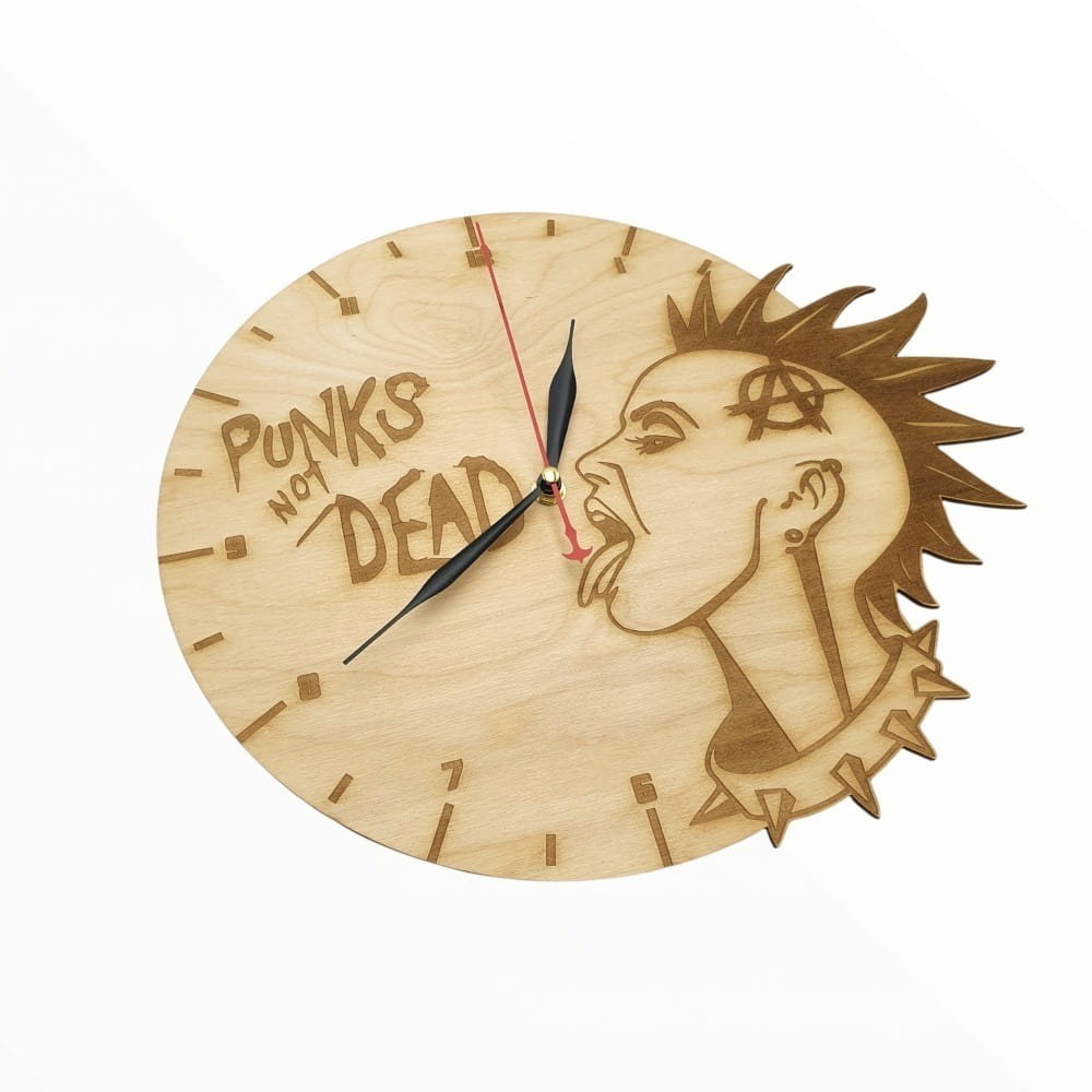 Laser Cut Punks Not Dead Wooden Wall Clock