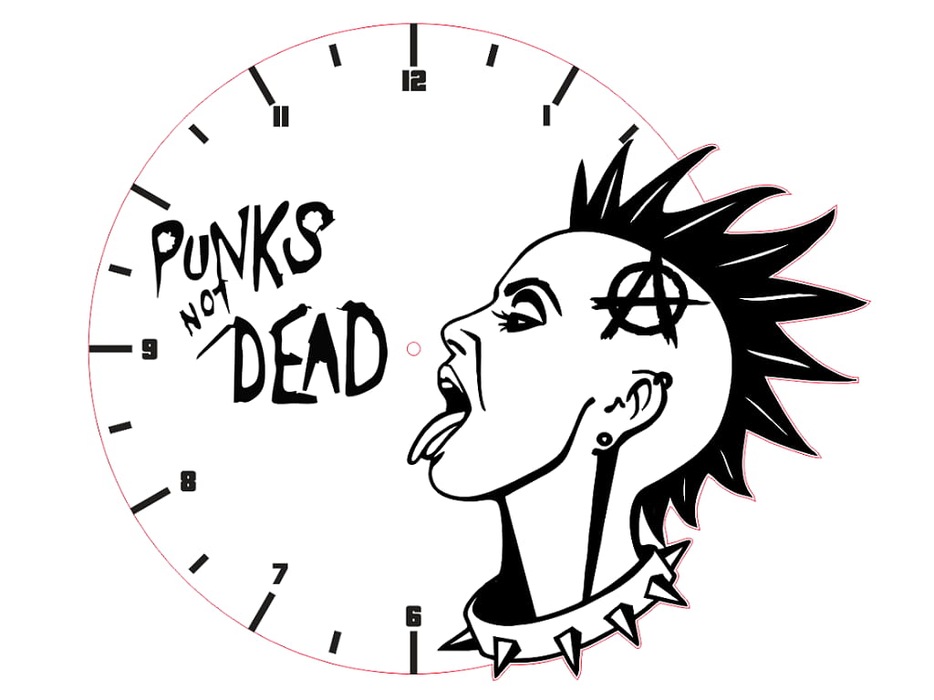 Laser Cut Punks Not Dead Wooden Wall Clock