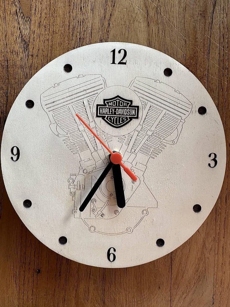 Laser Engraved Wooden Harley Davidson Wall Clock