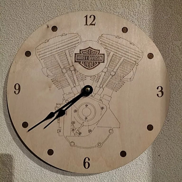 Laser Engraved Wooden Harley Davidson Wall Clock