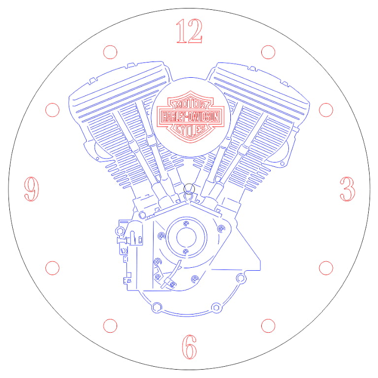 Laser Engraved Wooden Harley Davidson Wall Clock