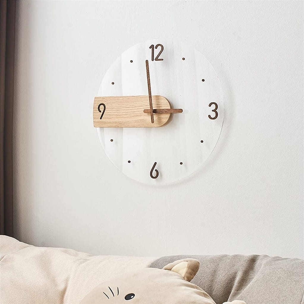 Laser Cut Modern Minimalist Acrylic and Wooden Wall Clock