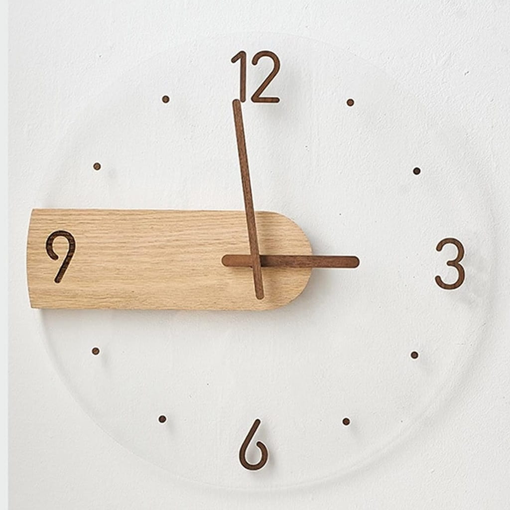 Laser Cut Modern Minimalist Acrylic and Wooden Wall Clock