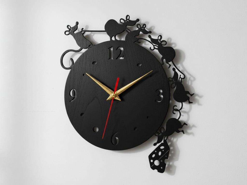 Laser Cut Cute Mouse and Cheese Wall Clock
